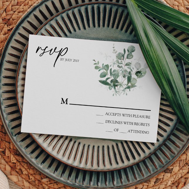 Modern Greenery White Wedding Simple RSVP Card Karte (Von Creator hochgeladen)
