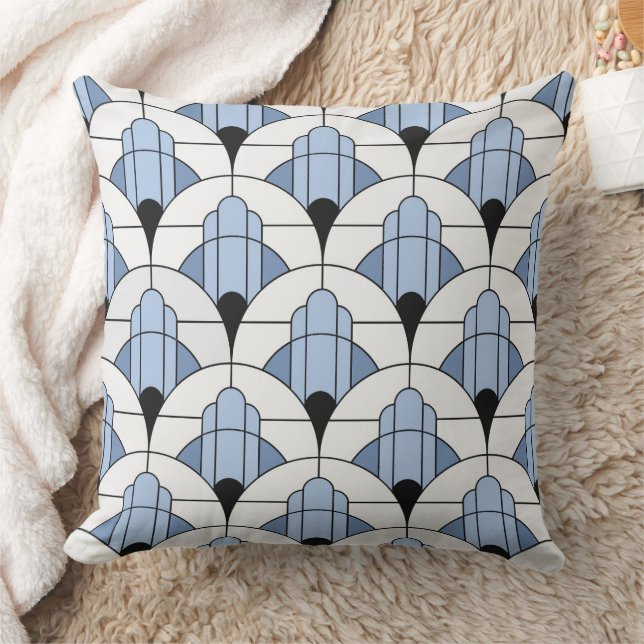 Modern Grey/Blue Art Deco Style  Kissen (Decke)