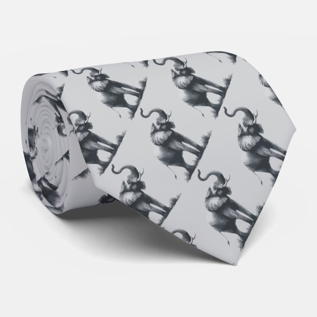 Modern Grey Elephant Trunk Raised Wildlife Animal Krawatte (Gerollt)