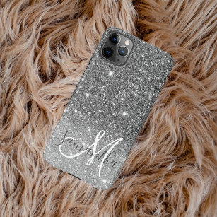 Modern Grey Glitter Sparkles Personalized Name iPhone Hülle