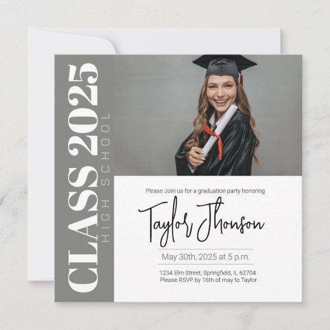 Modern grey Graduation Party Invitation With photo (Devant)