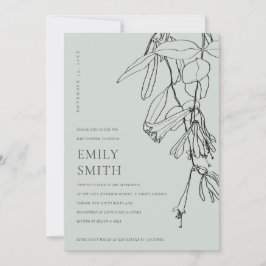 MODERN GREY LINE DRAWING FLORAL BABY SHOWER CARD DANKESKARTE