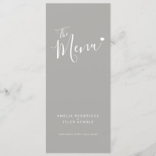 Modern grey text white heart simple wedding menu