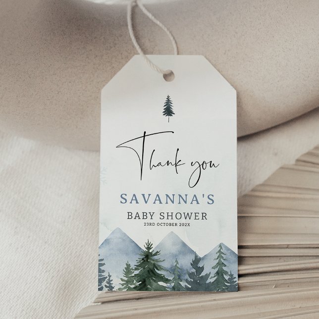 Modern Grey Wilderness Winter Baby Shower  Geschenkanhänger (Mountains Baby Shower Tag, Pine Trees Baby Shower Gift Tags, Winter Mountains Gift Tags, Winter Tags)