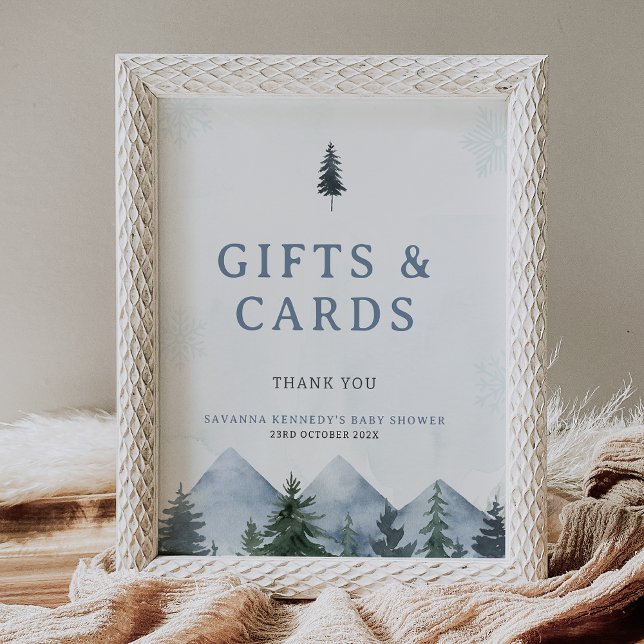 Modern Grey Wilderness Winter Baby Shower Sign Fotodruck (Mountain Baby Shower Sign, Mountain Pine Trees baby Shower Sign, Wilderness Baby Shower Sign, Gifts )