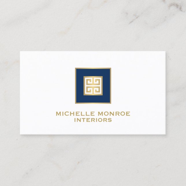 Modern griechisches Key Designer Logo Gold/Navy Bl Visitenkarte (Vorderseite)