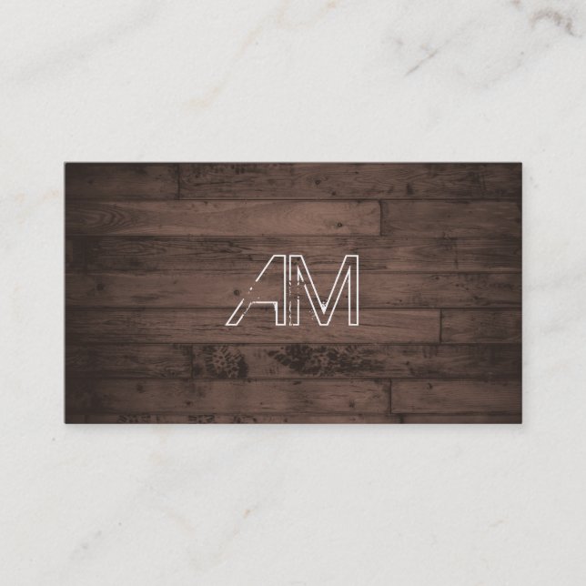 Modern Grunge Monogram auf Brown Wood Visitenkarte (Vorderseite)