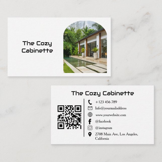 Modern Guest House Vacation Rental QR Code Photo Visitenkarte (Vorne/Hinten)