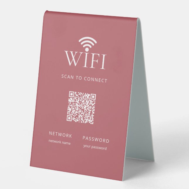Modern Guest WiFi Password QR Code Dusty Red Tischaufsteller (Vorderseite)