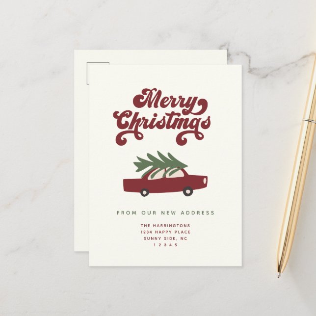 Modern haben wir das Auto der Rotweihnachtsbäume i Ankündigungspostkarte (Vorderseite/Rückseite Beispiel)