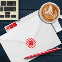 Modern Hahnentrittmuster Cherry Red & White Monogr