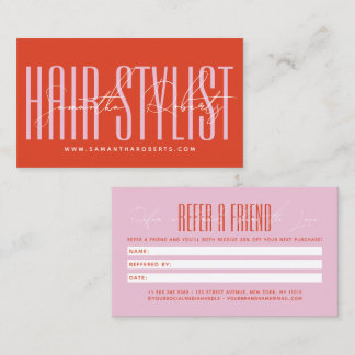 Modern hair stylist script typography customer  empfehlungskarte