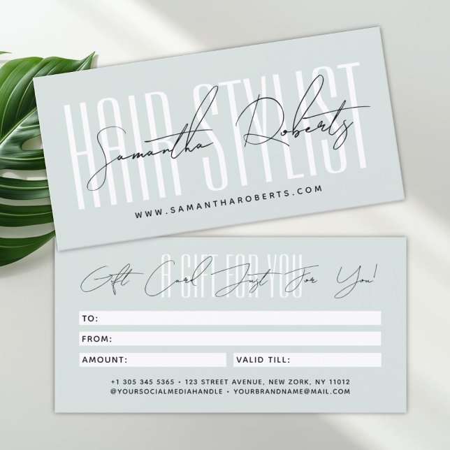 Modern hair stylist script typography gift card (Von Creator hochgeladen)