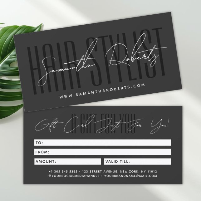 Modern hair stylist script typography gift card (Von Creator hochgeladen)