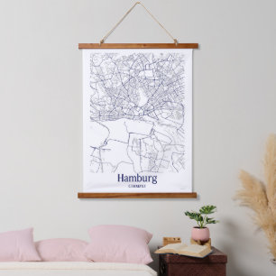 Modern Hamburg Deutschland City Map Wandteppich Mit Holzrahmen