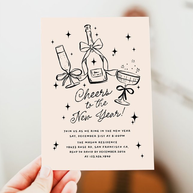Modern Hand Drawn Cheers to the New Year Party Einladung (Von Creator hochgeladen)