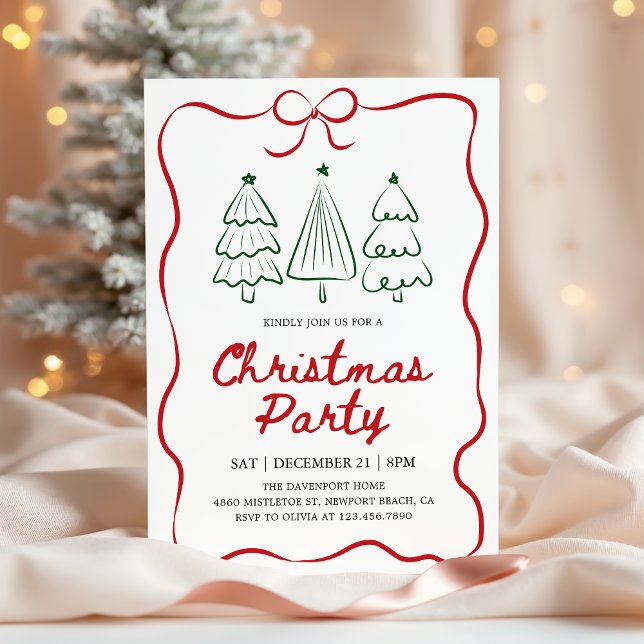 Modern Hand Drawn Christmas Tree Holiday Party Einladung (Von Creator hochgeladen)