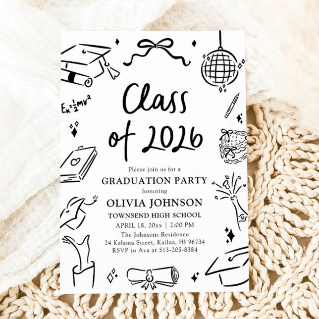 Modern Hand Drawn Class of 2026 Graduation Party Einladung (Modern Hand Drawn Class of 2026 Graduation Party Invitation)