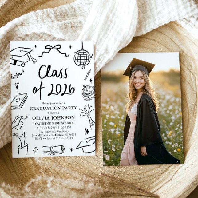 Modern Hand Drawn Class of 2026 Graduation Party Einladung (Modern Hand Drawn Class of 2026 Graduation Party Invitation)