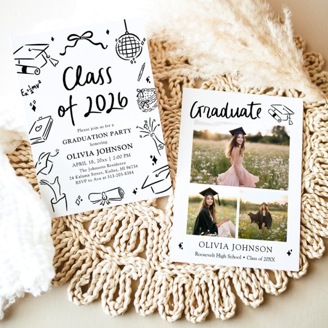 Modern Hand Drawn Class of 2026 Graduation Party Einladung (Modern Hand Drawn Class of 2026 Graduation Party Invitation)