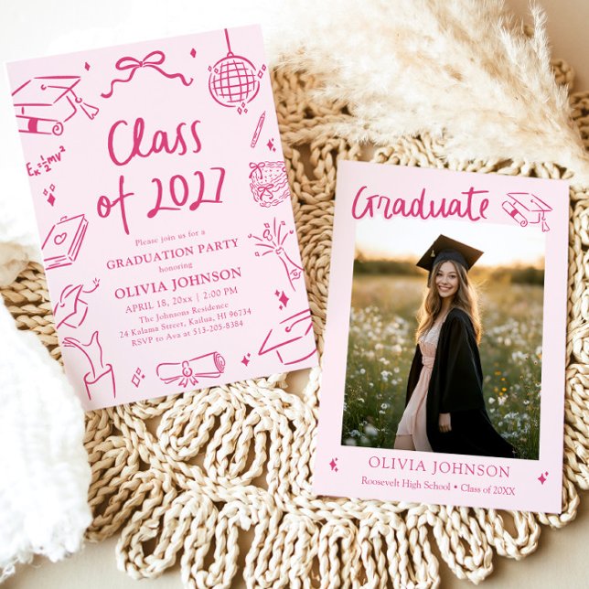 Modern Hand Drawn Class of 2027 Graduation Party Einladung (Modern Hand Drawn Class of 2027 Graduation Party Invitation)
