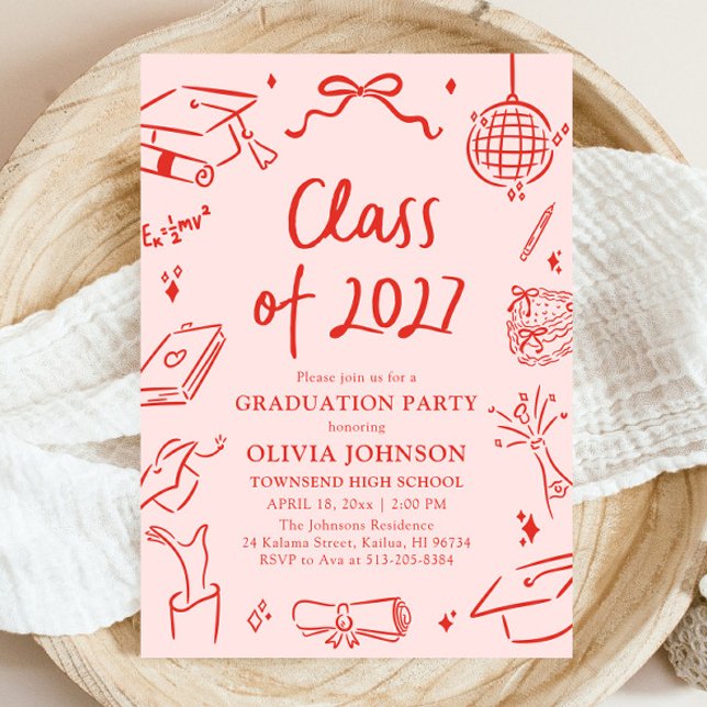 Modern Hand Drawn Class of 2027 Graduation Party Einladung (Modern Hand Drawn Class of 2027 Graduation Party Invitation)