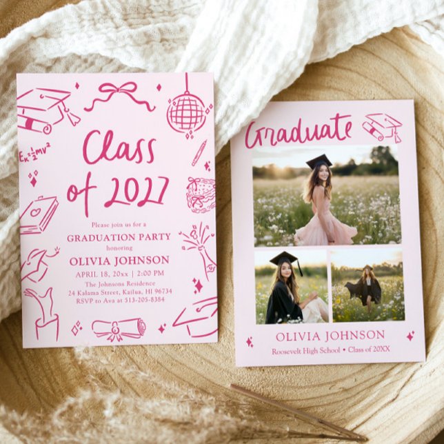 Modern Hand Drawn Class of 2027 Graduation Party Einladung (Modern Hand Drawn Class of 2027 Graduation Party Invitation)