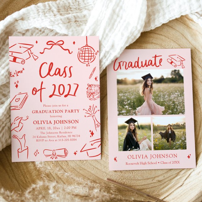 Modern Hand Drawn Class of 2027 Graduation Party Einladung (Modern Hand Drawn Class of 2027 Graduation Party Invitation)