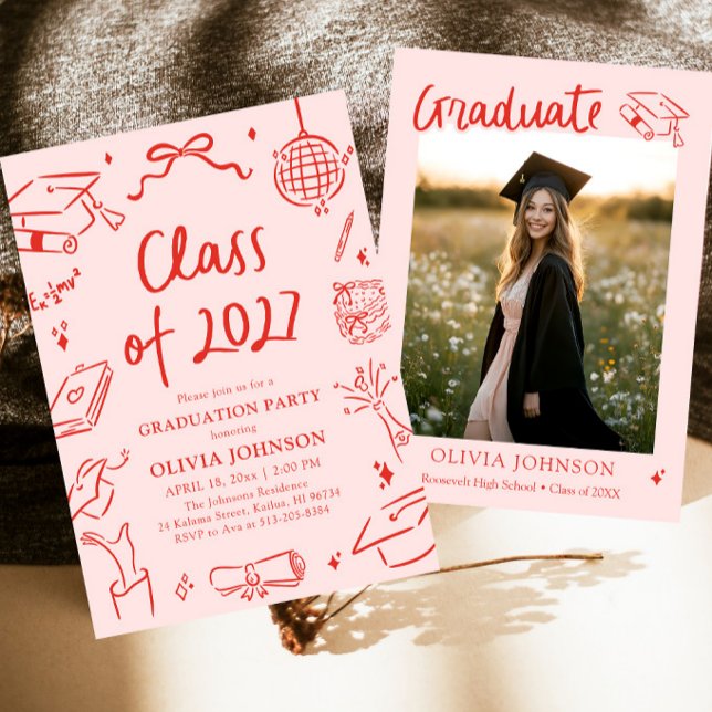 Modern Hand Drawn Class of 2027 Graduation Party Einladung (Modern Hand Drawn Class of 2027 Graduation Party Invitation)