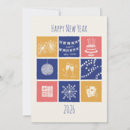 Modern Hand-Drawn Colorful New Year Elements 2026 Feiertagskarte