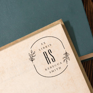 Modern Hand-drawn Leaves Ex Libris Custom Name Gummistempel
