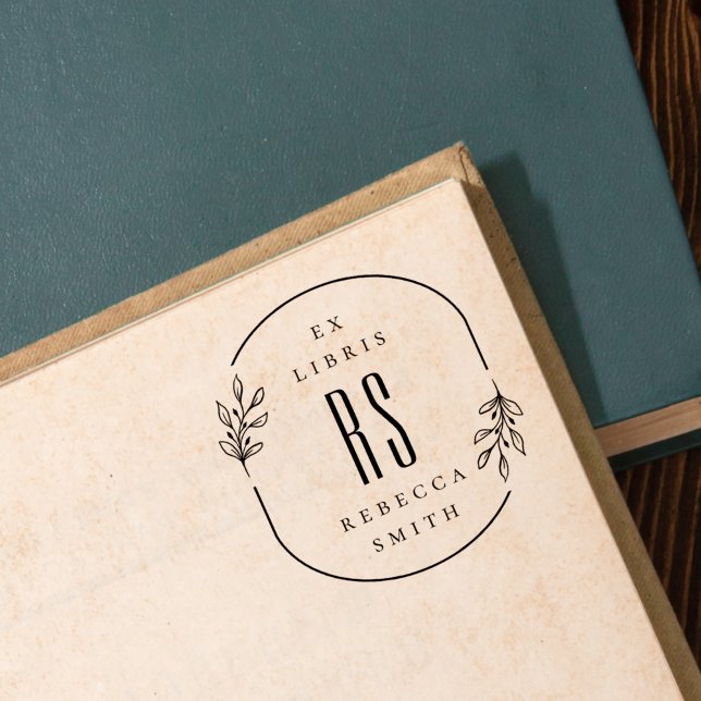 Modern Hand-drawn Leaves Ex Libris Custom Name Permastempel (Von Creator hochgeladen)