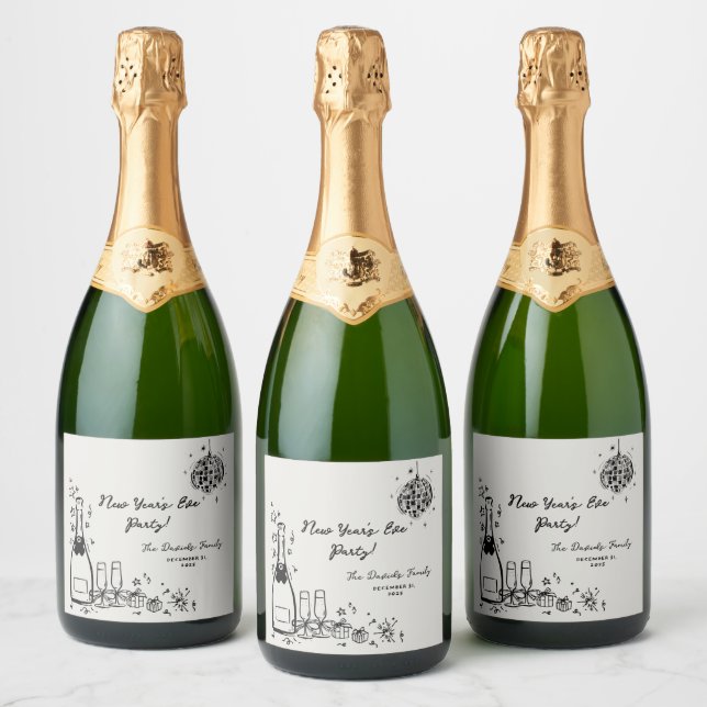 Modern Hand Drawn New Year's Eve Party  (Flaschen)