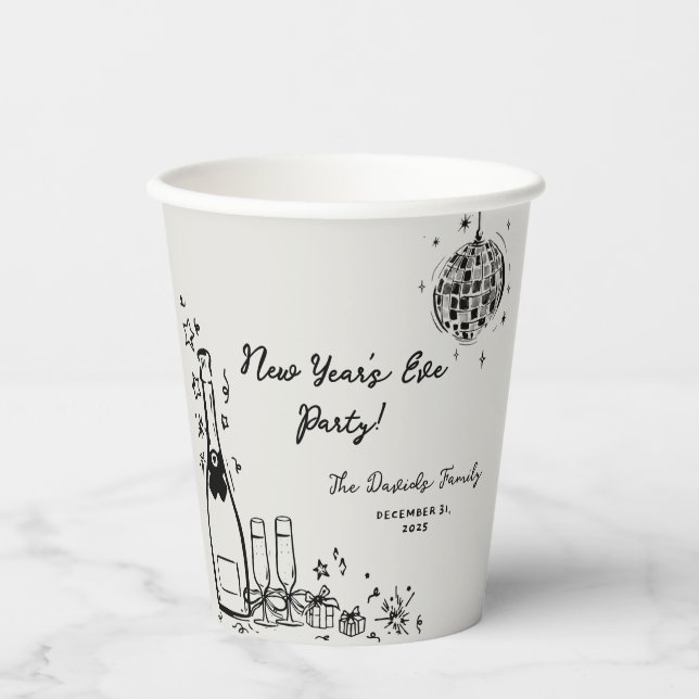 Modern Hand Drawn New Year's Eve Party  Pappbecher (Vorderseite)