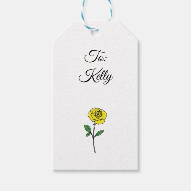 Modern Hand Drawn Yellow Rose Customize Name Geschenkanhänger (Vorderseite)