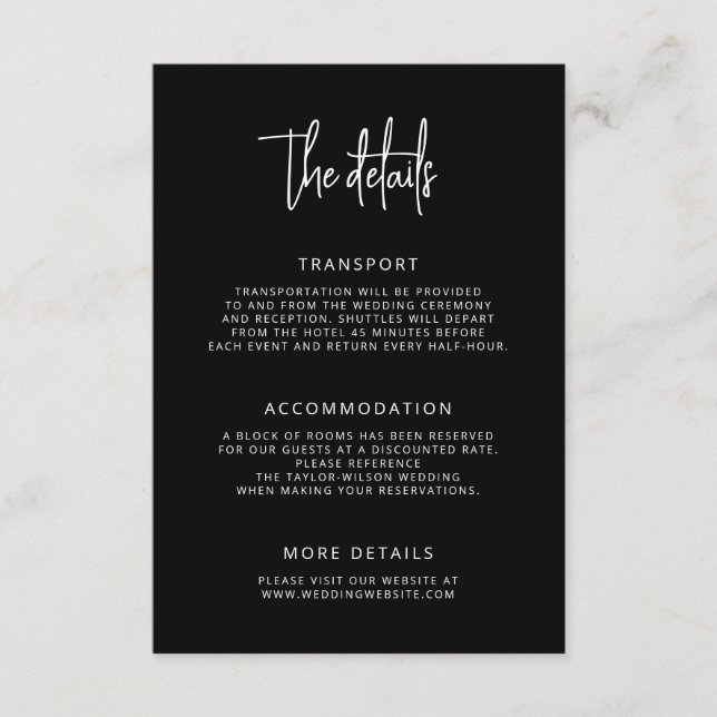 Modern Hand Lettering Script Wedding Details Begleitkarte (Vorderseite)