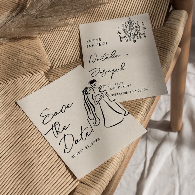 Modern Hand Written Drawn Couple Wedding Fun Save The Date (Von Creator hochgeladen)