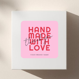 Modern handgemacht mit Liebe Danke Quadratischer Aufkleber