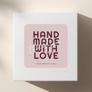 Modern handgemacht mit Liebe danke Quadratischer Aufkleber