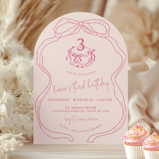 Modern handgezeichneter Bow Pink Girl Birthday Arc Einladung