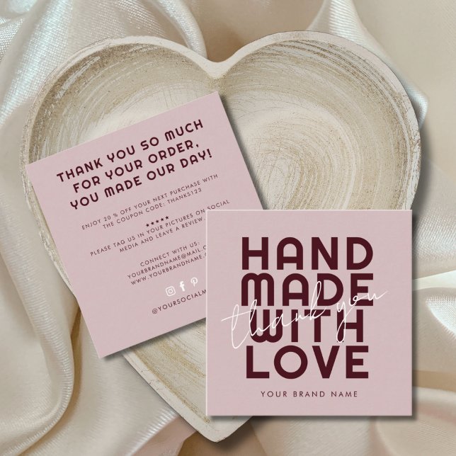 Modern handmade with love thank you quadratische visitenkarte (Von Creator hochgeladen)