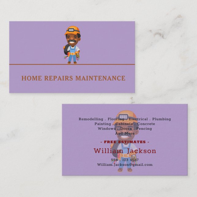 Modern handyman construction custom logo visitenkarte (Vorne/Hinten)