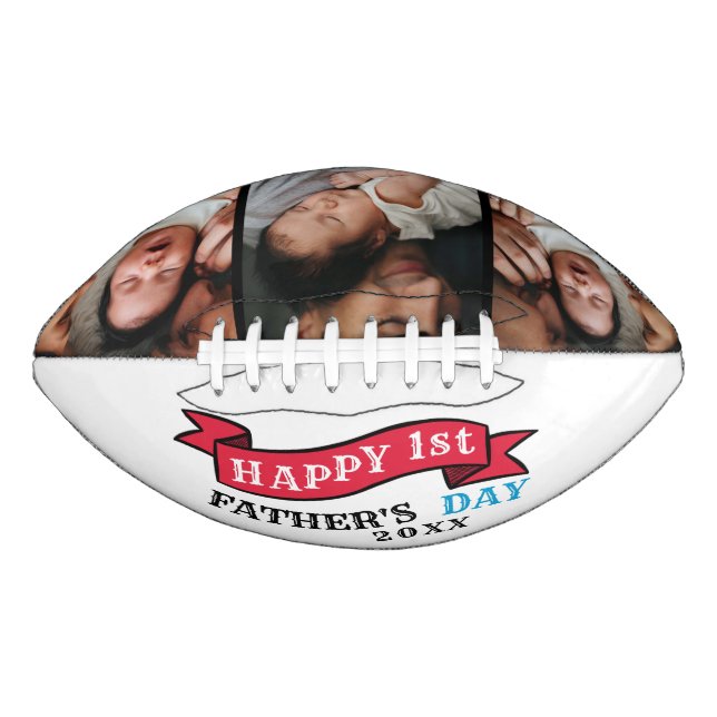 Modern Happy 1st Vathers Day Foto Collage Football (Vorderseite)