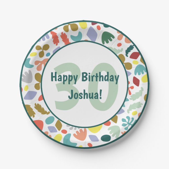 Modern Happy 30. Geburtstag Individuelle Name Pappteller (Vorderseite)