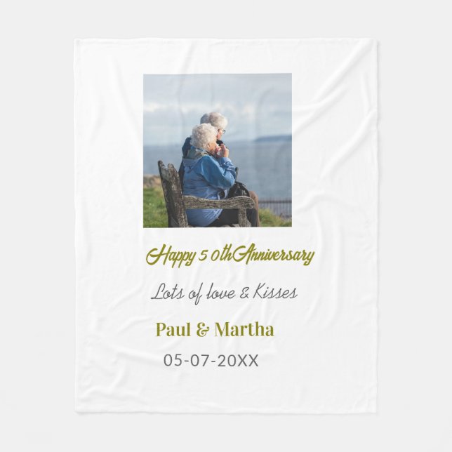 Modern happy 50th anniversary add name date photo  fleecedecke (Vorderseite)