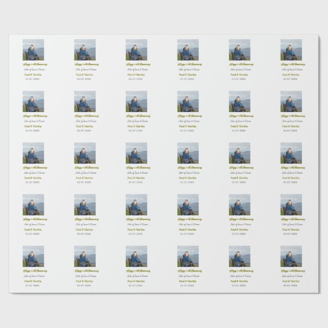Modern happy 50th anniversary add name date photo  geschenkpapier (Flach)