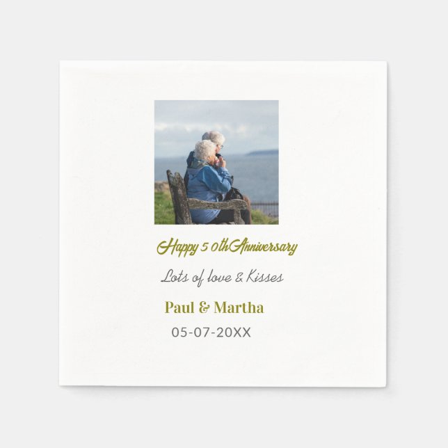 Modern happy 50th anniversary add name date photo  serviette (Vorderseite)
