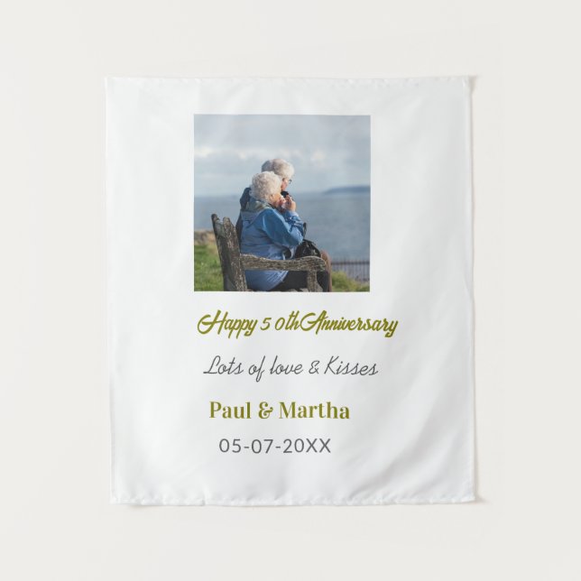 Modern happy 50th anniversary add name date photo  wandteppich (Vorderseite)