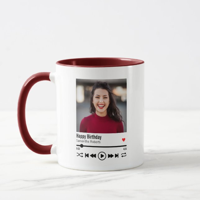 Modern Happy Birthday Individuelle Name Foto Tasse (Links)