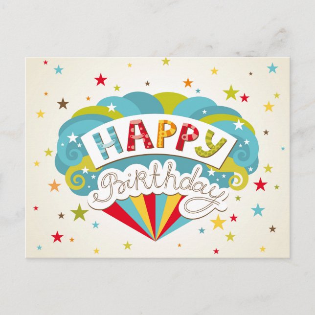 Modern Happy Birthday Stars Postkarte (Vorderseite)